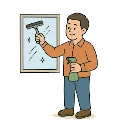 Ein Mann putzt ein Fenster. Symbolbild