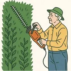 Ein Man mit elektrischer Heckenschere. Symbolbild.